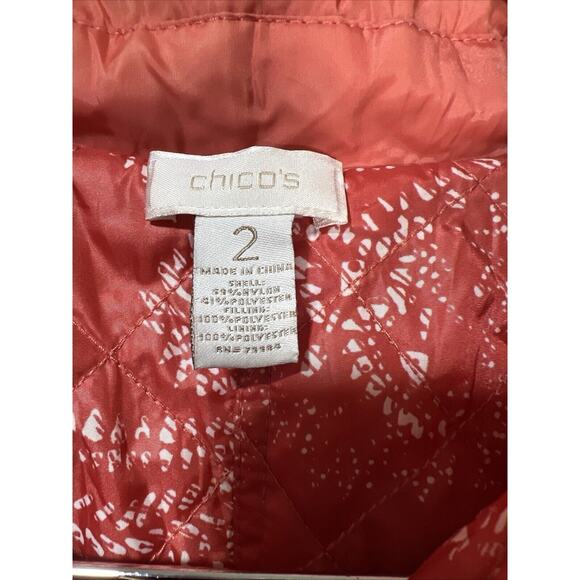 Chico's 2 chicos Large Mauve Aztec Quilted Button Reversible Puffer Jacket - Picture 7 of 8